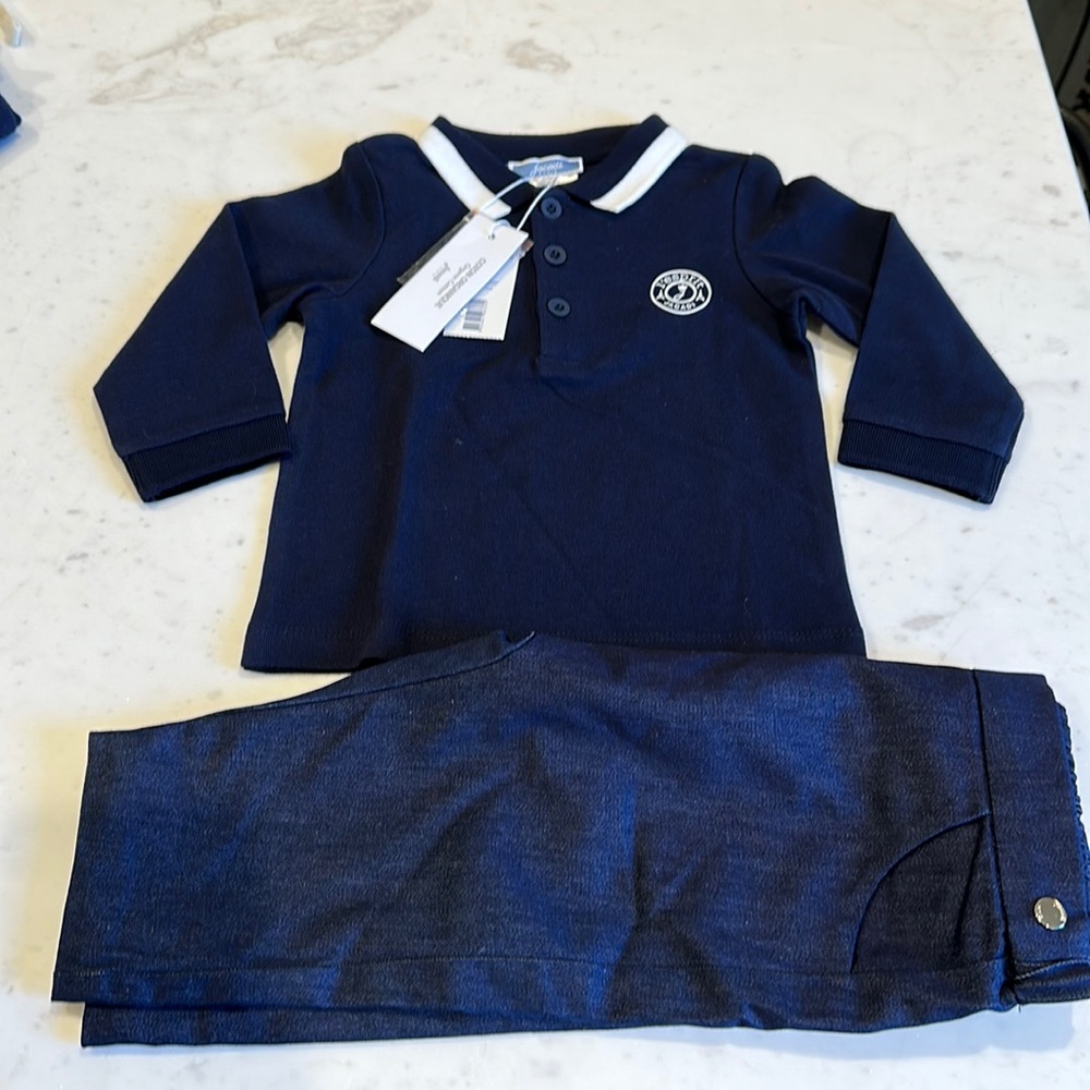 NWT Jacadi Paris two piece boys set 12m polo shirt jeans